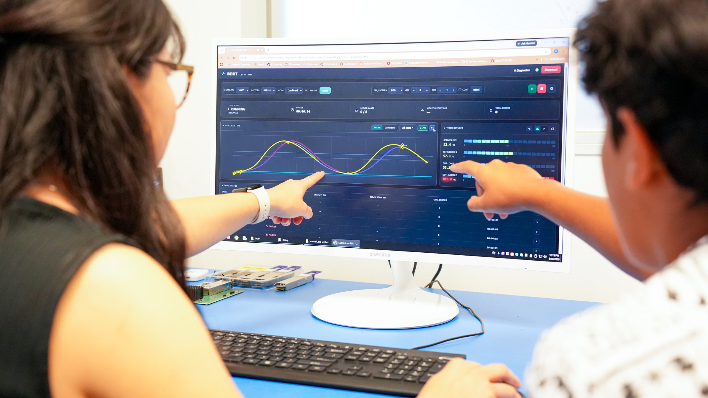 Two Infraeo engineers working through a signal trace together on screen
